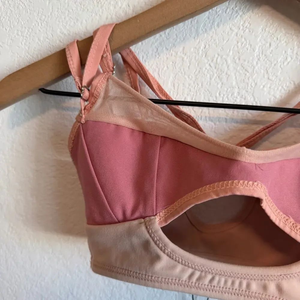 NWT For Love & Lemons Emma Cutout Colorblock Strappy Sports Bra Rose Pink XXS
